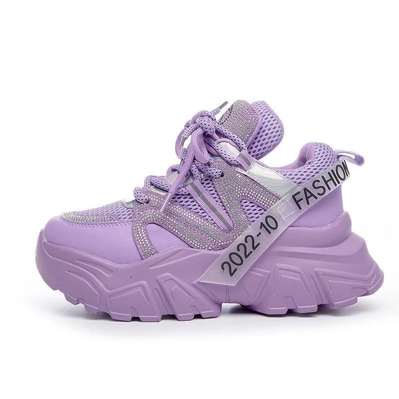 

Genuine Leather Chunky Shoes Platform Sneakers 4.5cm Women Fashion Sneakers Platform Wedges Breathable Casual Shoes