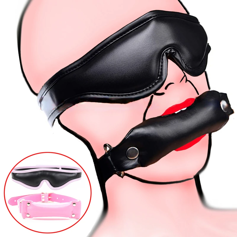 Фото БДСМ кожаный кляп для рта повязка на глаза Eyemask для щенка для игры в искусственную собаку жгуты для взрослых игр эротические секс-игрушки дл... №1
