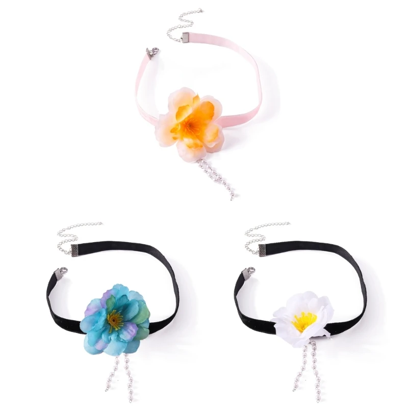

Flower Scarf Necklaces Wedding Party Jewelry Cloth Accessories Flower Tie Choker DropShip