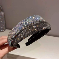 2022 new french retro princess style headbands for women girl rhinestone luxury hair accessories geometric black hairbands