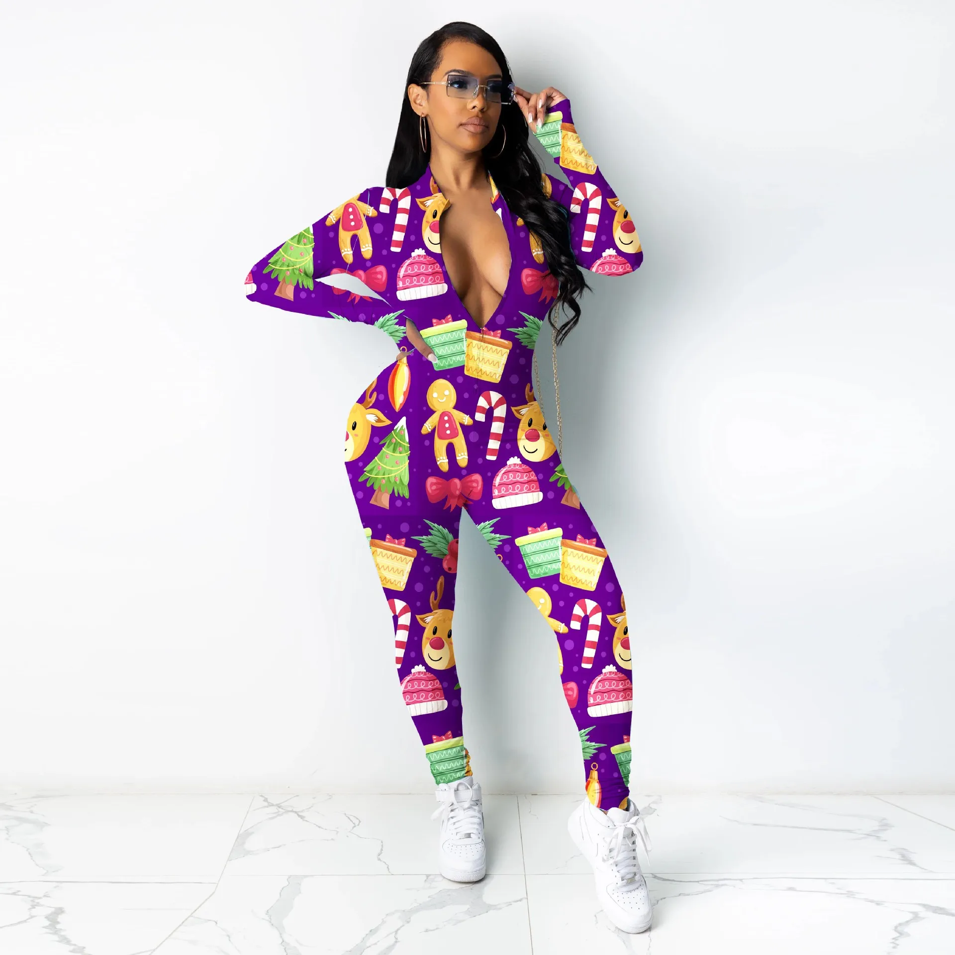 Fashion Christmas Onesies One Piece Jumpsuits For Women Pajamas Adult Sexy Cartoon Romper Lounge Wear Outfits Women Clothing