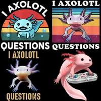 i axolotl questions iron on patches cute axolotl fish playing video game heat transfer thermal sticker household iron on clothes