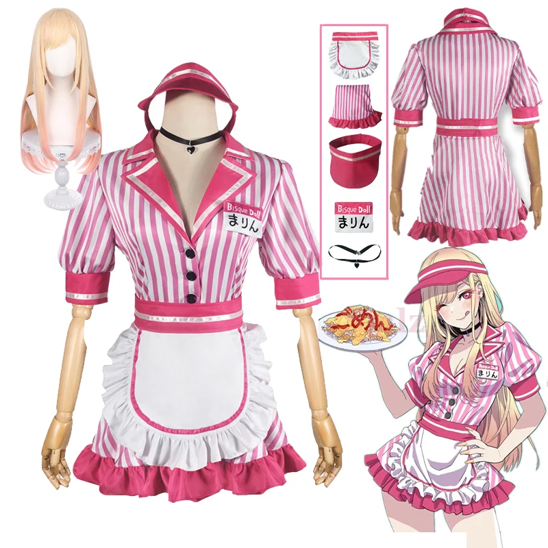 

Anime Costumes Kitagawa Marin Cosplay Maid Outfit My Dress-Up Darling Cosplayer Waiter Uniform Skirts hat necklace suit