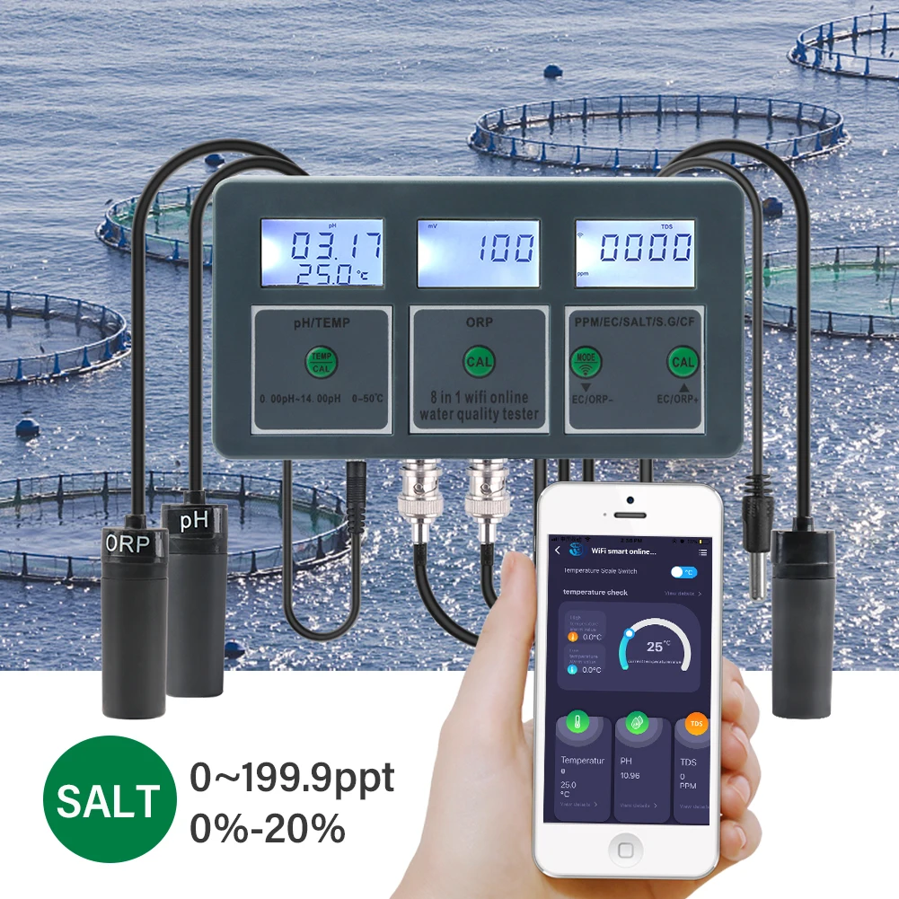 Yieryi WiFi Tuya Smart PH ORP TDS EC соль S. G TEMP CF монитор измеритель качества воды в аквариуме
