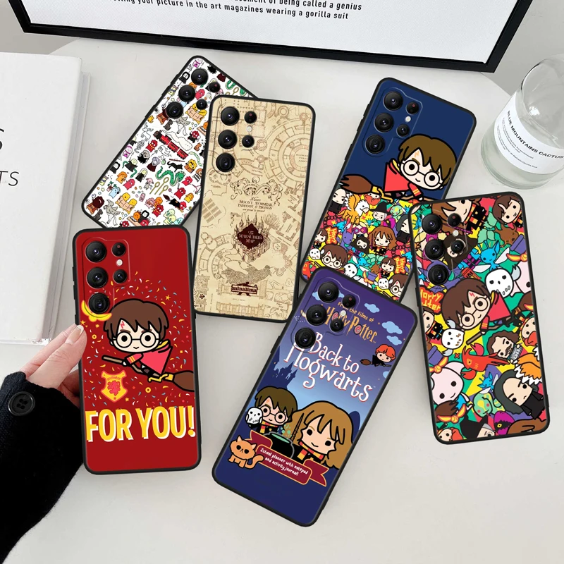 

Potters Magic Cartoon Boy Wand Cute Black Phone Case For Samsung Galaxy S23 S22 S21 S20 FE Ultra Pro Lite S10 S10E S9 Plus 5G