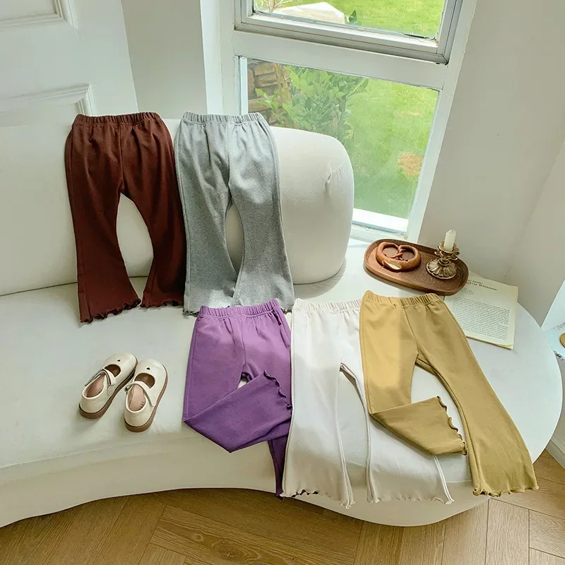 

Эластичные трикотажные расклешенные брюки для девочек, осень 2023, детские брюки в западном стиле