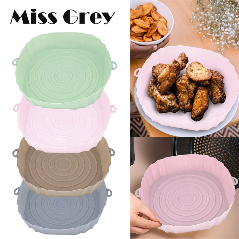 

Silicone Air Fryers Oven Baking Tray Kitchen Gadgets Reusable Round Dish Non Stick Pan Kitchenware Accessories Fryer Tools Novel