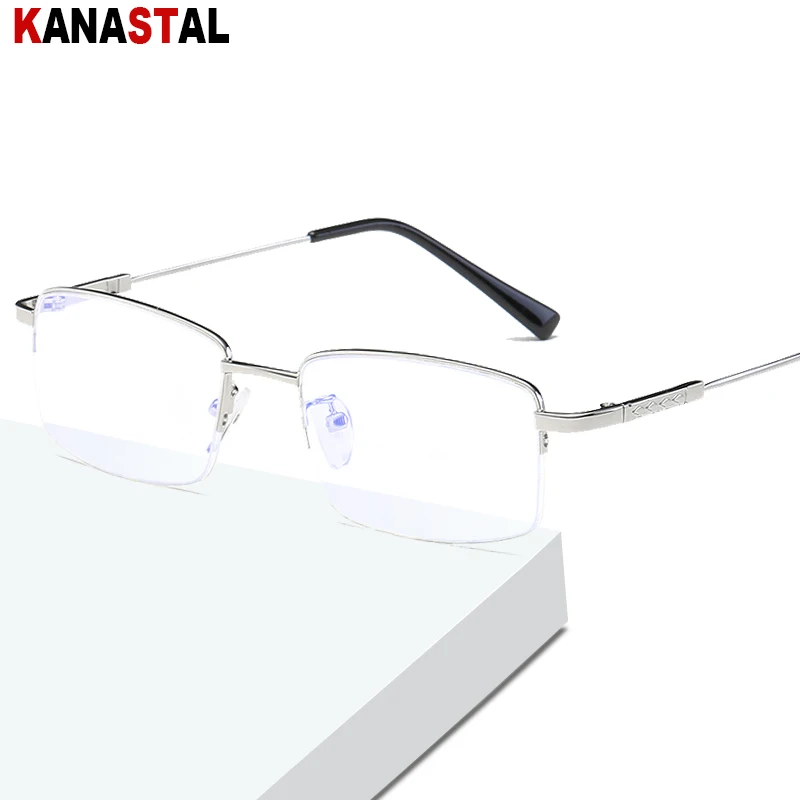

Men Women Blue Light Blocking Reading Glasses Anti Fatigue Lens Presbyopic Eyewear Titanium Metal Rimless Half Eyeglasses Frame