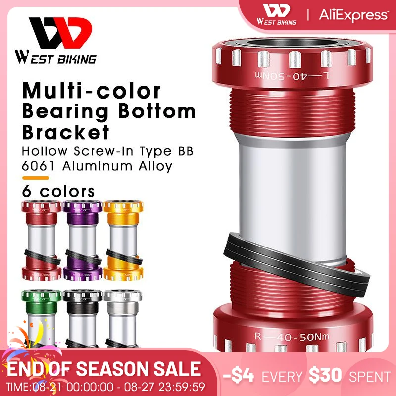 WEST BIKING Bike BB Bottom Bracket BSA 68/73mm for 24mm Crankset Chainset MTB Mountain Road Bike Sealed Bearing Bottom Bracket