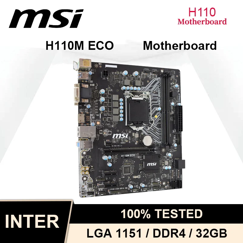 

LGA 1151 Motherboard Ddr4 2133 MHz FOR MSI H110M ECO Micro ATX Motherboard Intel H110 Core I7 I5 I3 Cpus PCI-E 3.0 SATA3 USB3.1