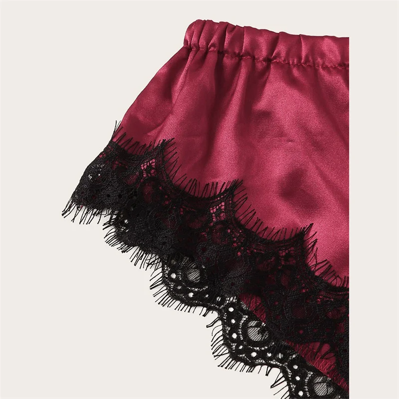 Sexy Bra Set Women's Pajamas Sleeveless with Lace Satin Halter Tops Pajama Sets Bra Women's Panty Set