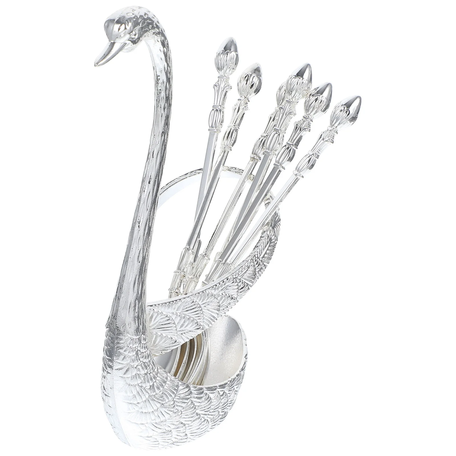

Swan Spoon Set Spoons Storage Holder Dish Set Fine Swan Base Stand Dessert Spoon Set Zinc Alloy Dessert Spoon Kit Metal Spoons
