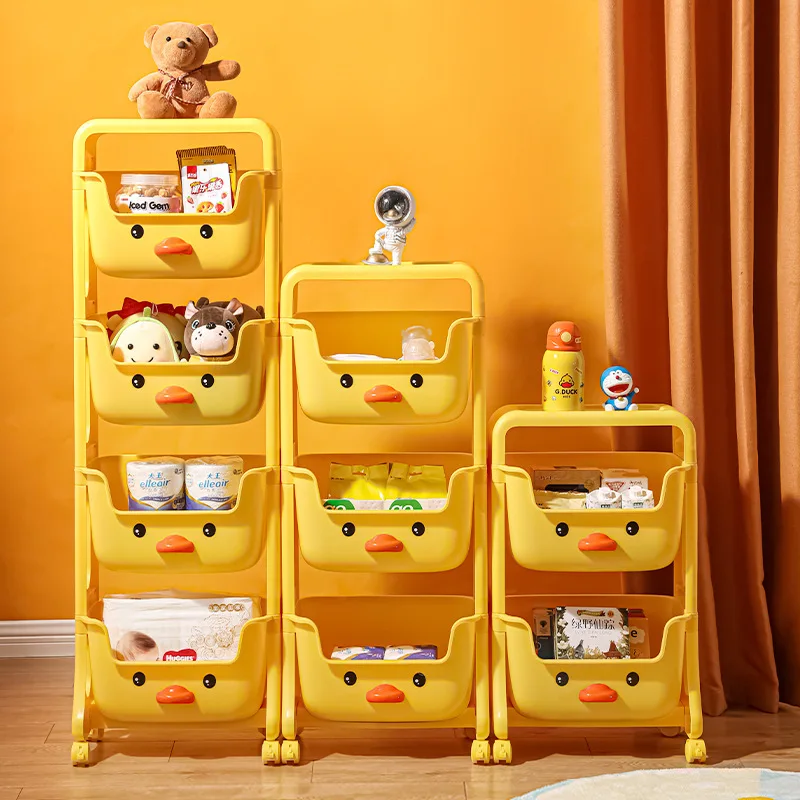 

Yellow Cartoon Living Children's Toy Storage Trolley Floor Finishing Storage Sundries Room Snack Rack Duck Rack Cart Little