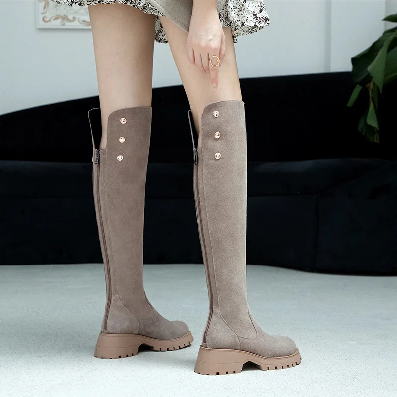 

Over the Women's Knee high boots All-Match Woman Winter Boots With Zippers Cow Suede Keep Warm Platform botines botas mujer