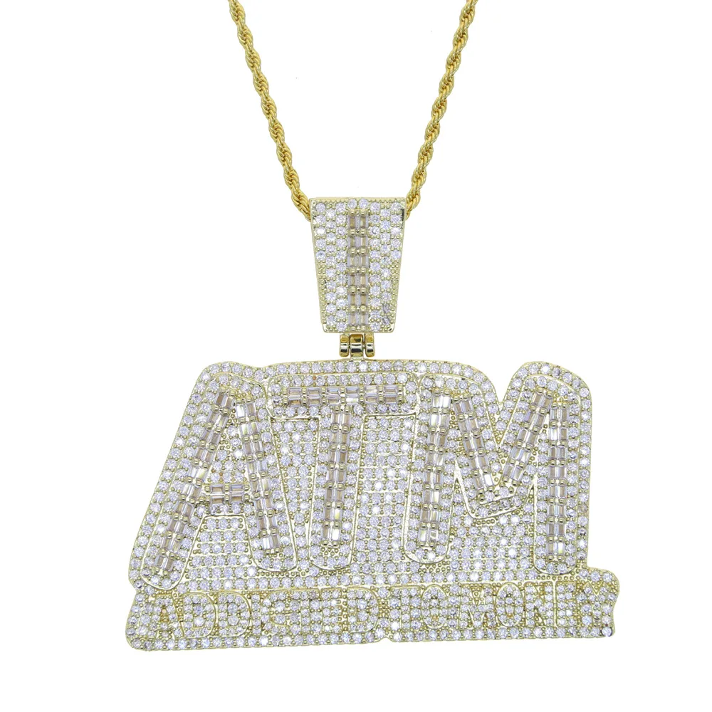 

New Iced Out Bling Letters ATM Addicted To Money Pendant Necklaces Gold Color AAA Zircon 5mm Tennis Chain Men's Hip Hop Jewelry