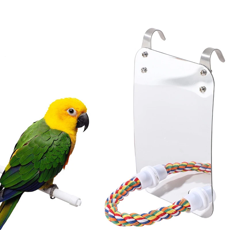 

Bird Mirror Metal Large Mirror Cotton Rope Stand Bar Set Bird Swing Comfy Perch for Parakeet Parrot Acrylic Chew Fun Play Toys