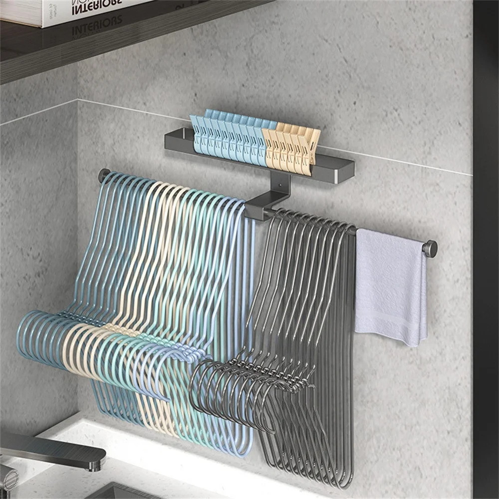 

Wall-mounted Sorting Rack Rust-proof Save Space Clothes Hanger Waterproof Moisture-proof Clothes Rack Storage Rack