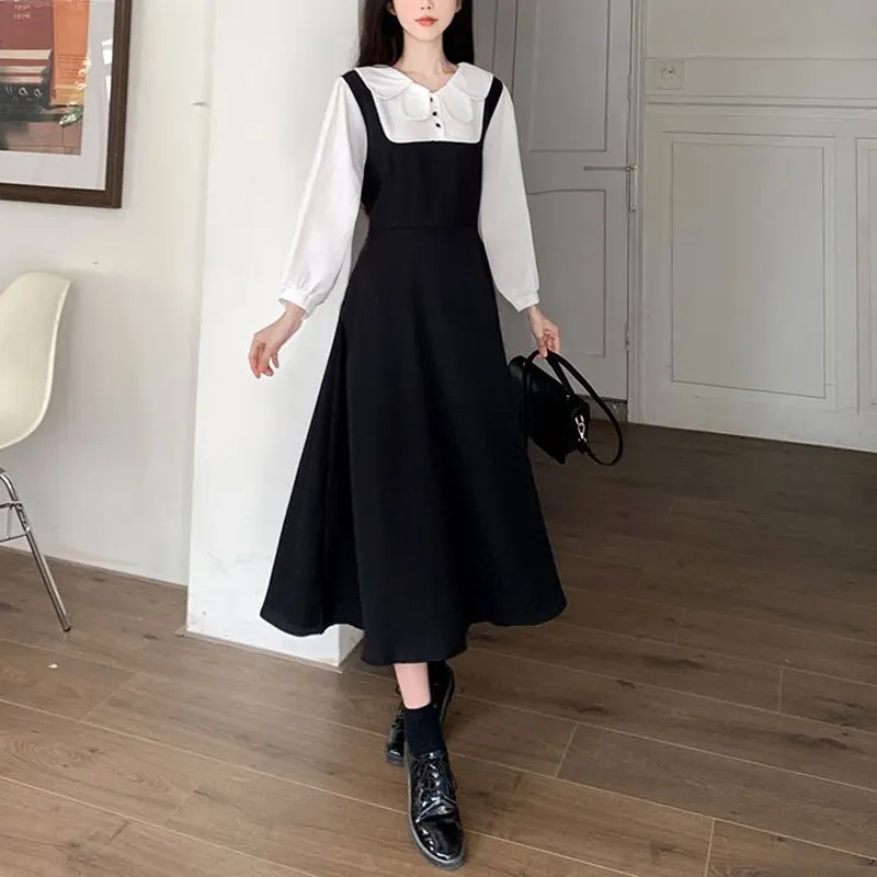 Платье-миди женское демисезонное ТРАПЕЦИЕВИДНОЕ с воротником кукла