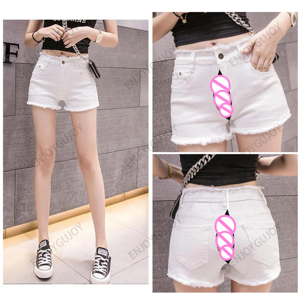 Шорты женские джинсовые с открытой промежностью невидимые свободные штаны из