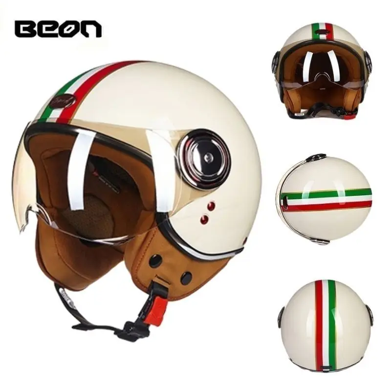 

BEON 3/4 Men Women Moto Half Helmet Retro Electric Bike Scooter Helmet ABS Shell Motorcycle Open Face Helmet Multi-density EPS