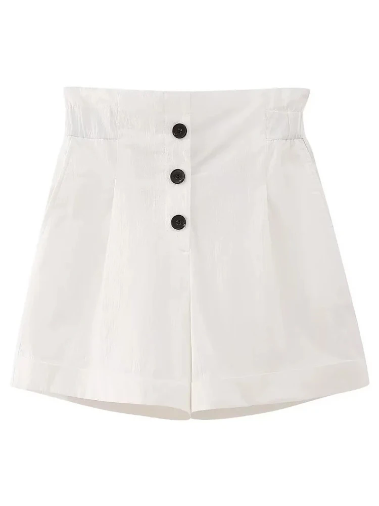 

Шорты женские с эластичной завышенной талией, Модные свободные белые повседневные короткие штаны для девушек, с большими карманами на спине, лето 2023