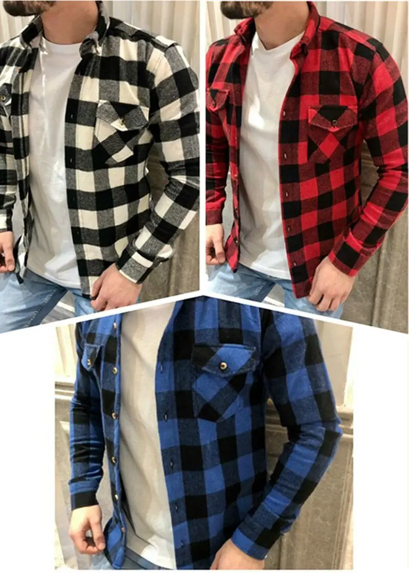 2022 New Men Casual Plaid Flannel Shirt Long-Sleeved Chest T