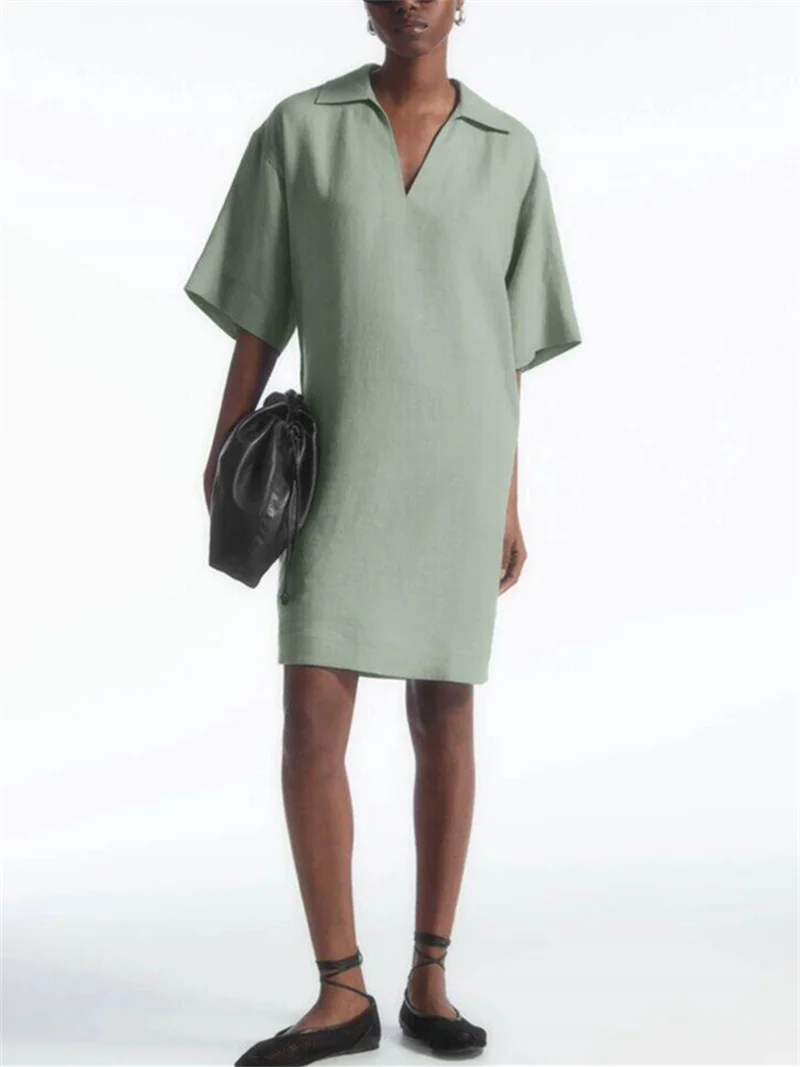 Женское льняное Повседневное платье-рубашка однотонное свободное прямое