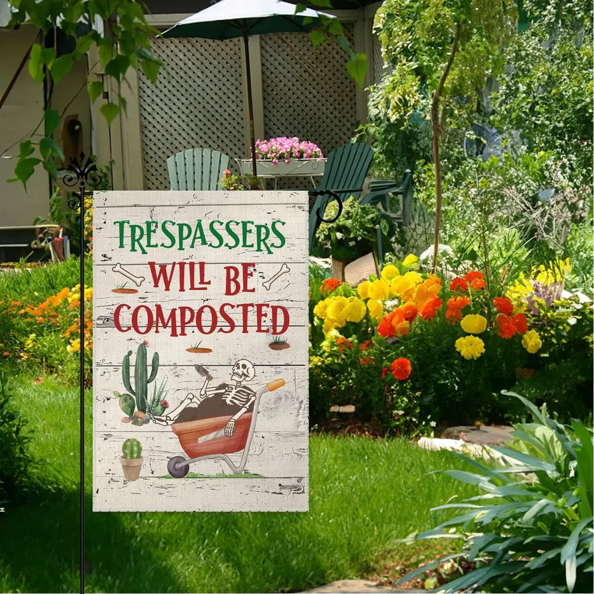 Фото Флаг для сада Hafhue Trespassers Will Be Composted, 12 x 18 дюймов, двусторонний, в стиле фермерского дома, для праздничного декора двора и газона, артикул WZZ №2