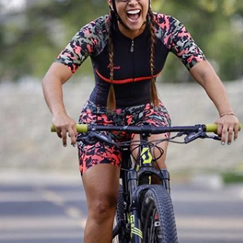 

FRENESI Camouflage Short Sleeve Bike Skinsuit Triathlon Cycling Women Body Bicycle Set Splash Clothes MTB Speed Suit Jumpsuit