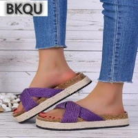 ladies slippers new summer casual roman thick soled slippers outside wear seaside beach flip flops plus size 43 women shoes