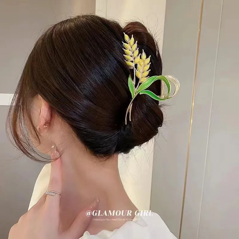 

2022 New Elegant Metal Hair Claws Clip Woman Flower Gold Wheat Alloy Hairpin Claws Clip Ponytail Ornament Hair Accessories