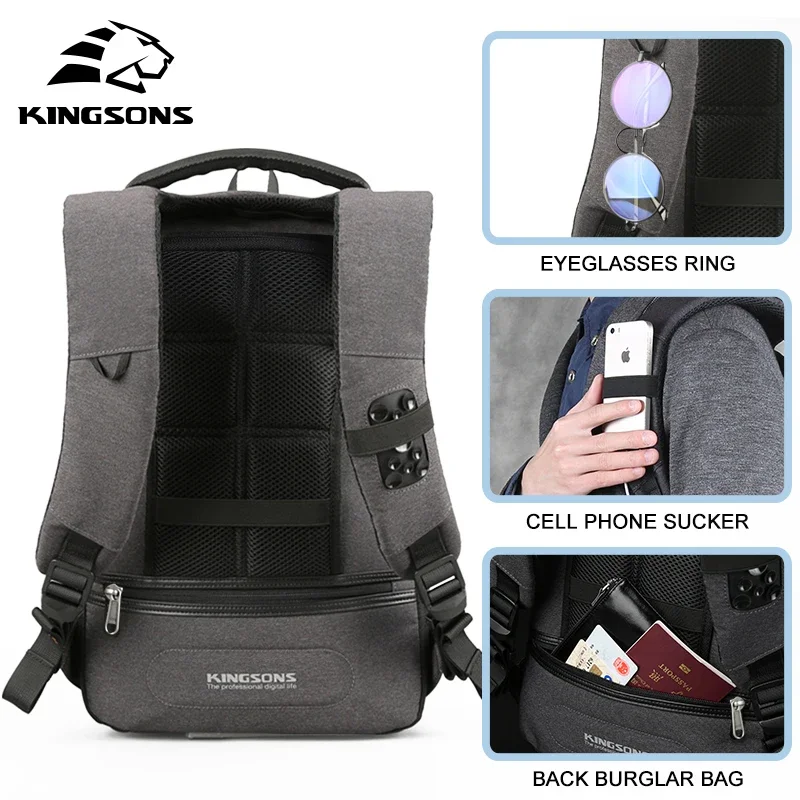 Рюкзак Kingsons для ноутбука с защитой от кражи usb-зарядкой 13 '✕'' школьная