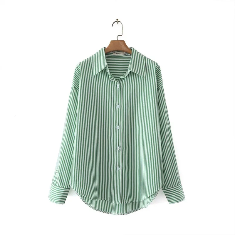 

Plus Size Blouses Spring 2022 Women's Clothes New Fashion Loose OL Commuting Casual Vertical Striped Shirt F33-8237