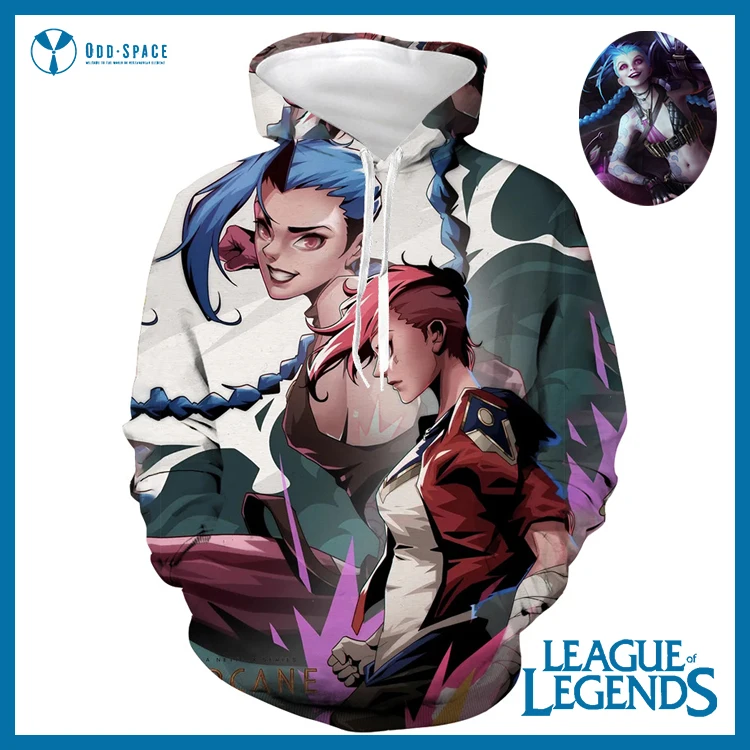 Костюм косплея игры League of Legends Jinx 3D Print для женщин/мужчин, спортивная одежда, худи, свитшот, с капюшоном на молнии Arcane.
