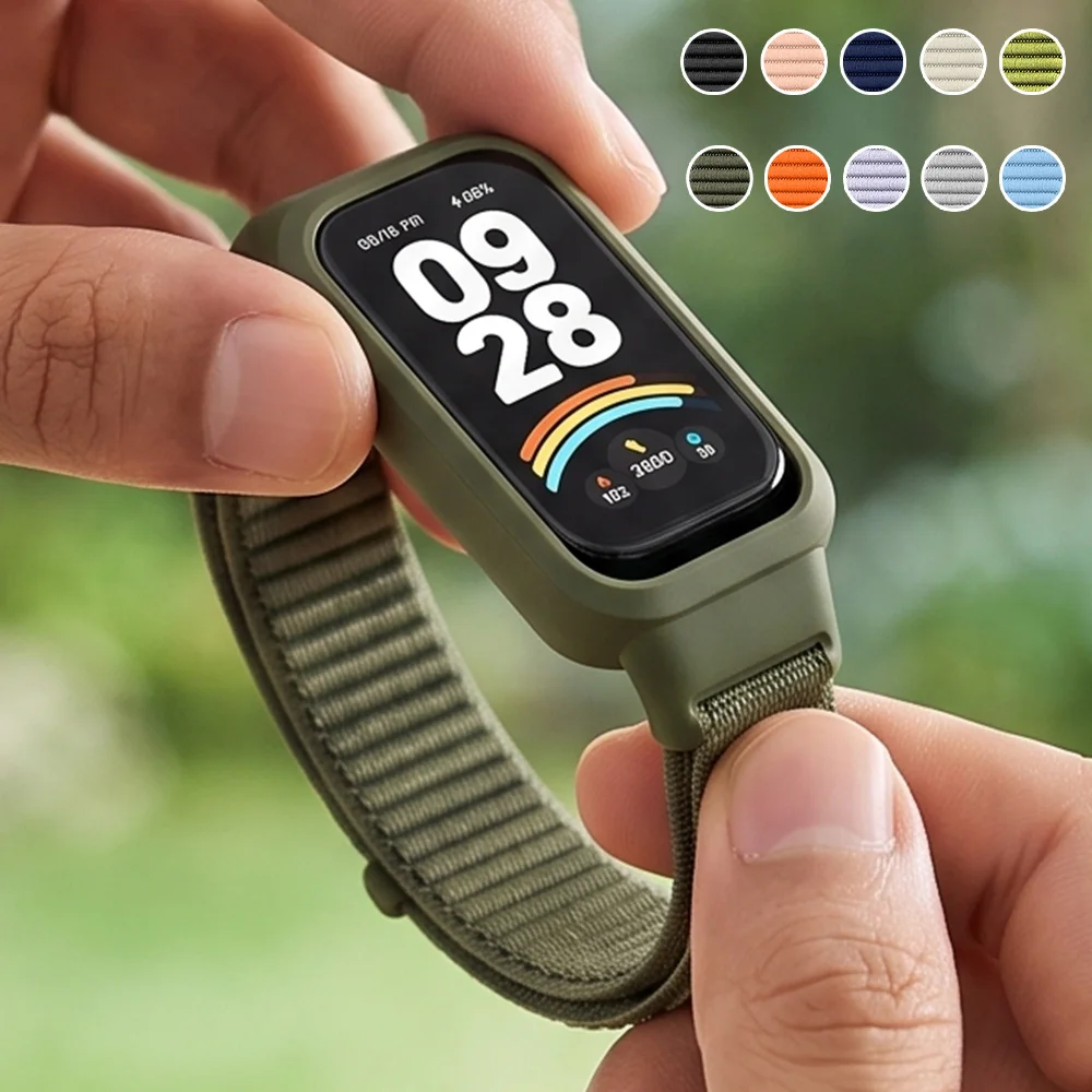 Фото Чехол + ремешок Nyon Loop для Xiaomi Redmi Band 3, аксессуары для умных часов, спортивный дышащий браслет Correa для Mi Band 9 Active Belt №1