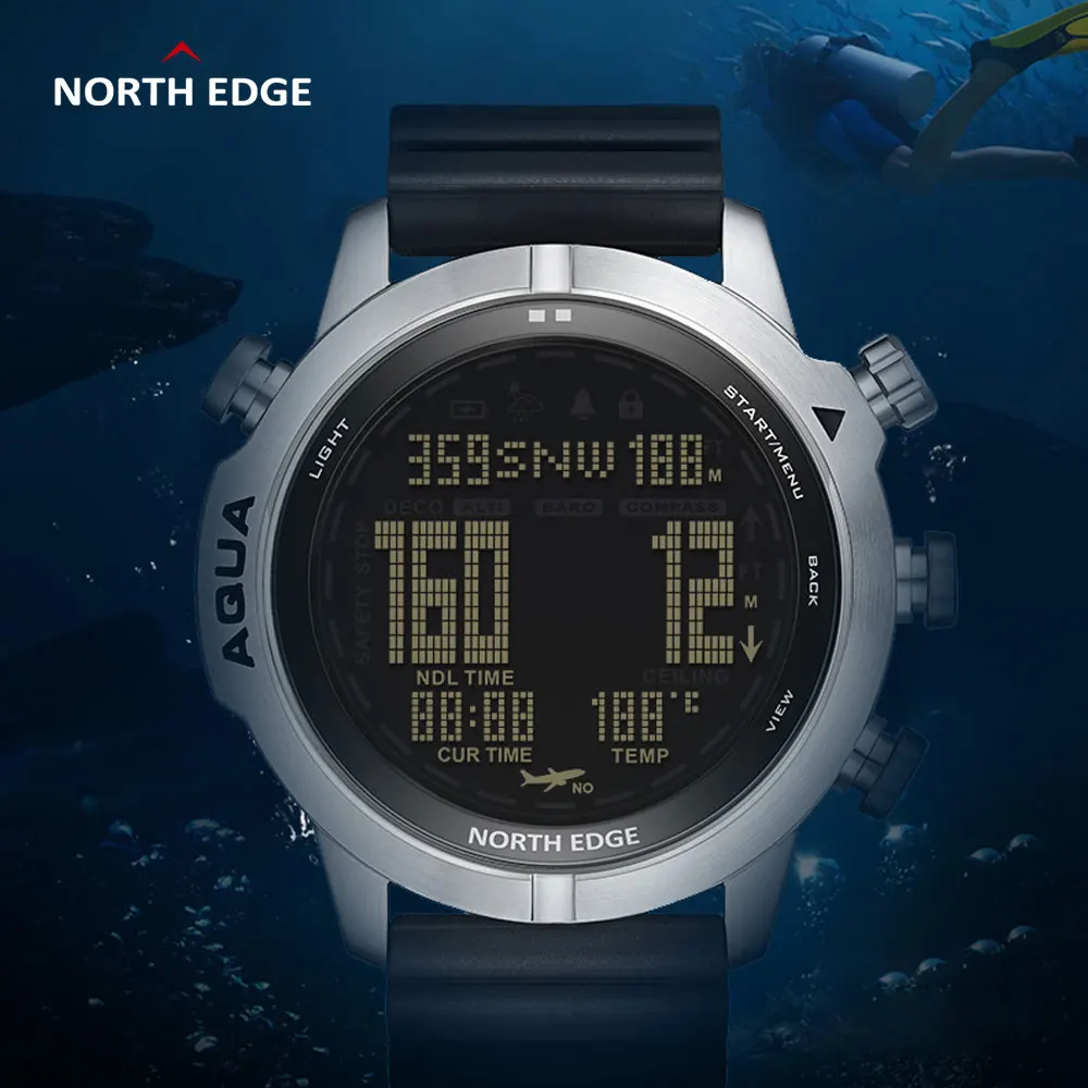 

Sports NORTH EDGE Diving Digital Watch Scuba Diving NDL (No Deco Time) 50M Waterproof Dive Watches Altimeter Compass Men