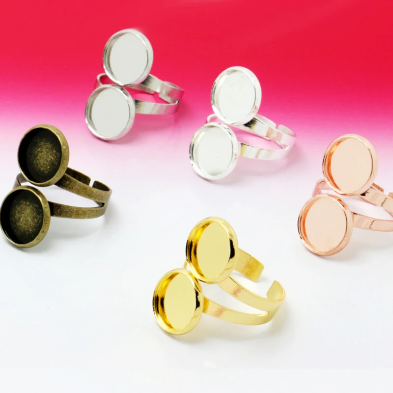 

5pcs Fit 10mm 12mm Popular Fashion 4 Colors Adjustable Two Ring Cabochons Blank Base Jewelry Making Woman Accessories Wholesale