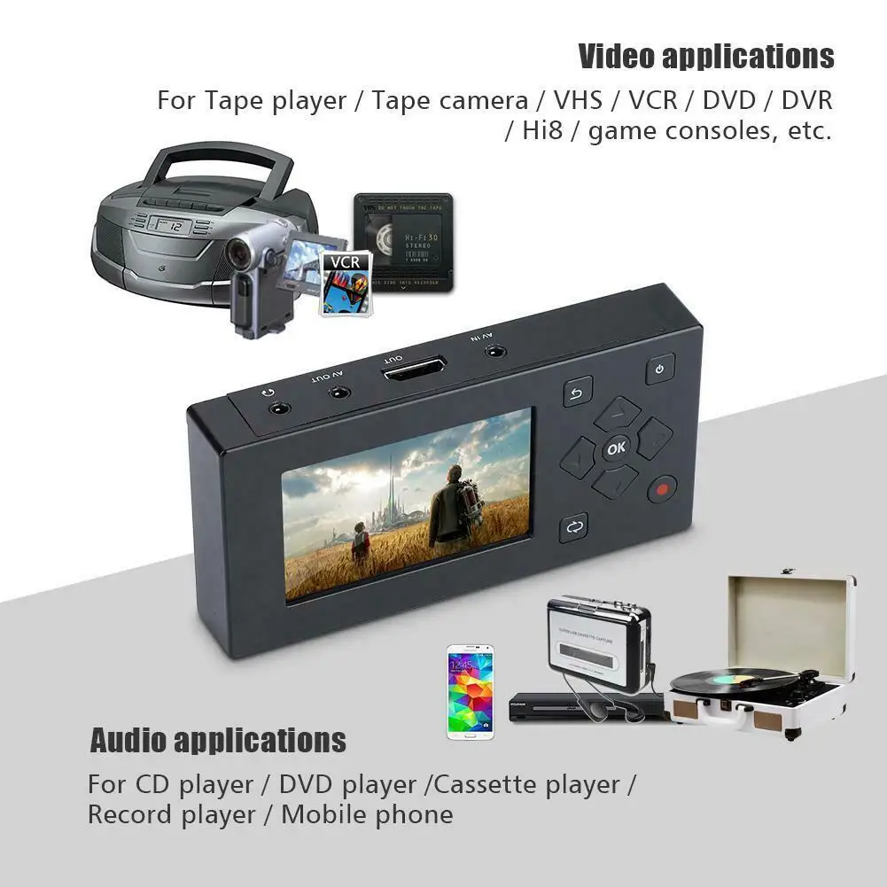 

EZCAP HD 1080P Video Capture Portable 3 Inch TFT VHS Camcorder Hi8 Tape Converter Audio Video Capture to Digital AV Recorder