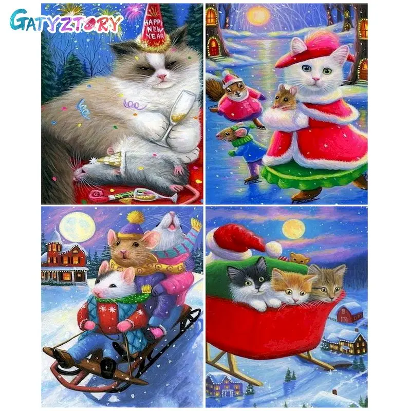 

GATYZTORY Painting By Number cat and mouse Drawing On Canvas DIY Picture By Numbers Animals On Canvas HandPainted Gift