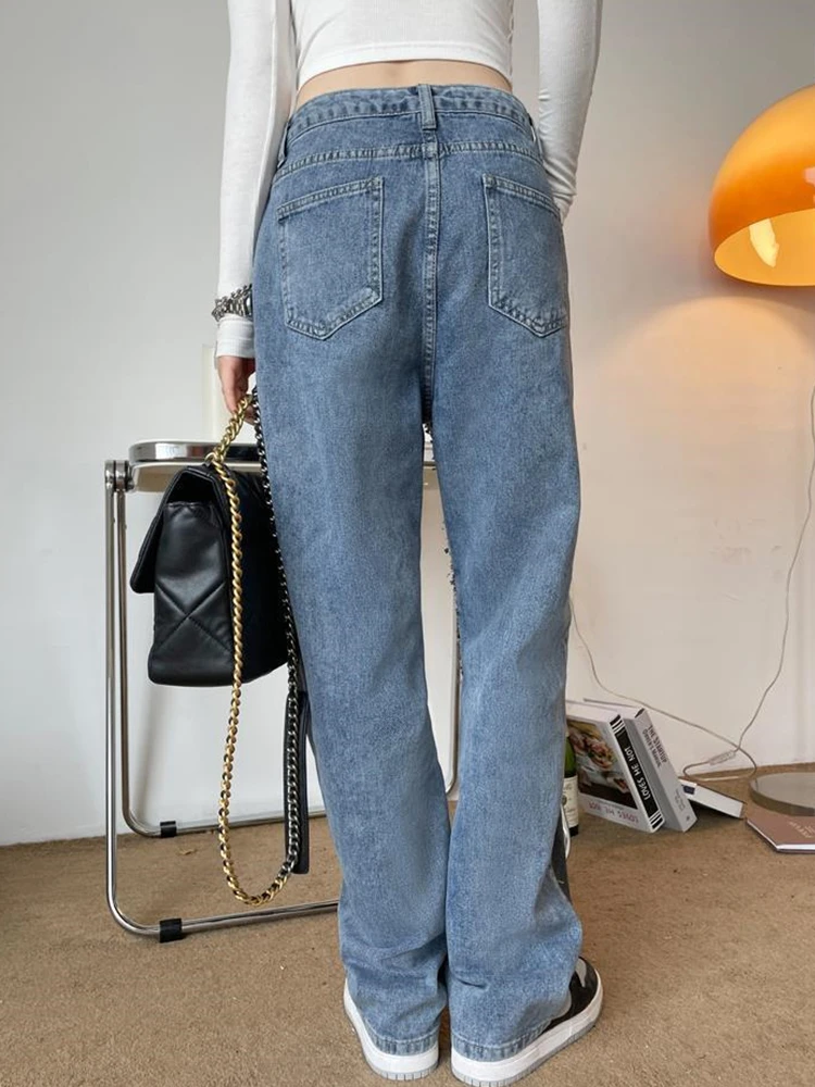 Y2k Patchwork Jeans Jeans Woman Straight Baggy Jeans Streetwear Korean Fashion Denim Trousers Harajuku Women's Clothing