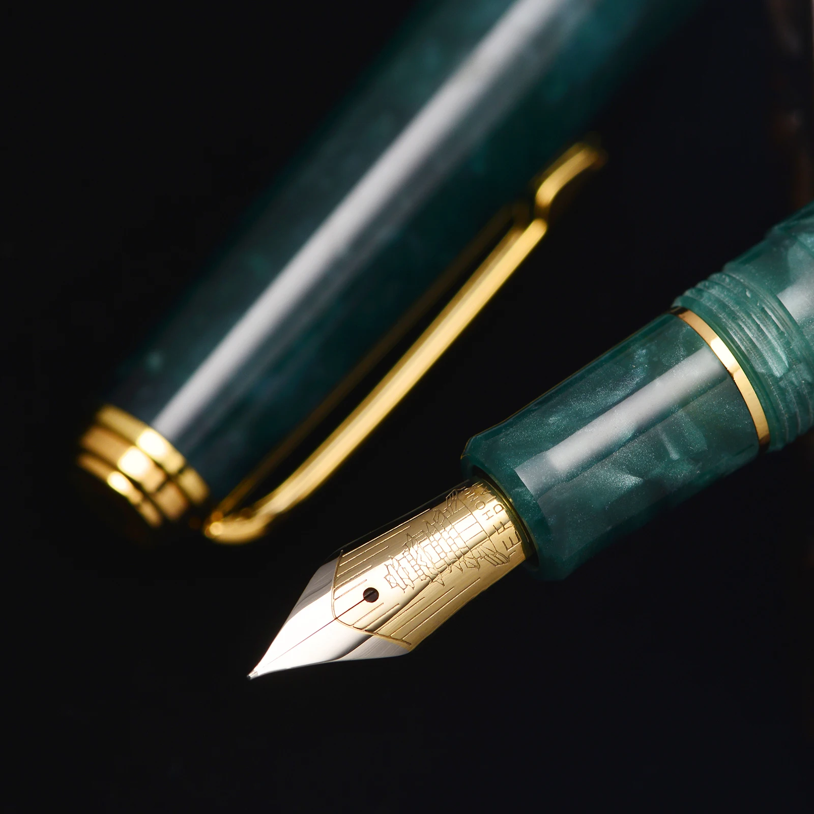

Retro Hongdian N1 Resin Fountain Pen Nebula Dark Green EF Nib 0.4mm Office Ink Pen with Converter for Writing Business School
