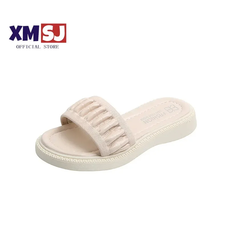 

Korean Wind Girls 2023 Summer New Kids Fashion Simple Solid Pink Non-slip Open-toe Children Dress Slippers Casual Flat Versatile
