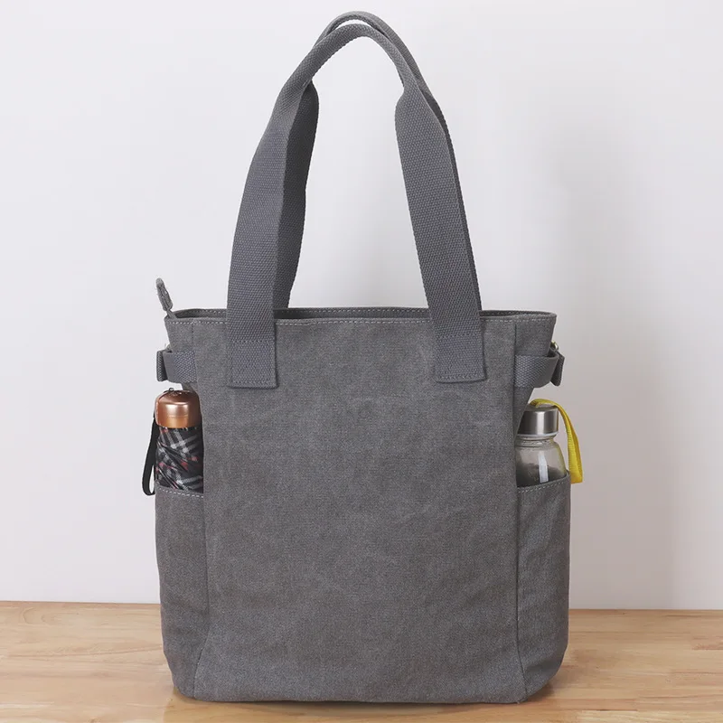 

High Quality Women Canvas Tote Bag with Zipper Lady Big Shoulder Bags Black Storage Bag Preppy Handbags