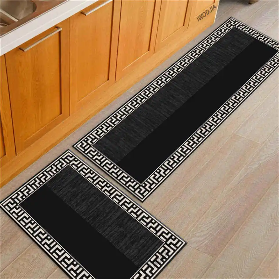 

Euro Style Geometric Hallway Mats Luxury Black Bedside Mat Long Kitchen Mat Set Absorbent Doormat Entrance Door Bathroom Mat
