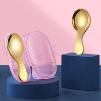 304 stainless steel spoon korean golden short handle spoon with portable box ice cream coffee spoon children kitchen household