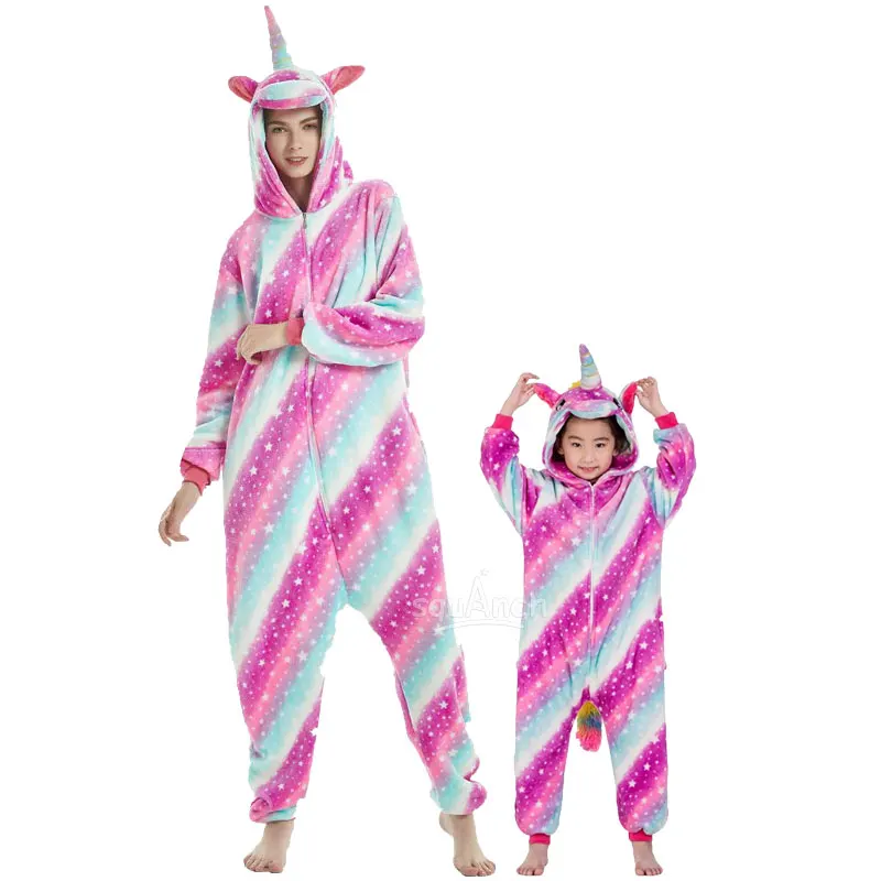 Family Matching Pajama Stripe Unicorn Onesie Mother Kids Outfits Kigurumis Halloween Christmas Jumpsuit Festival Party Overalls