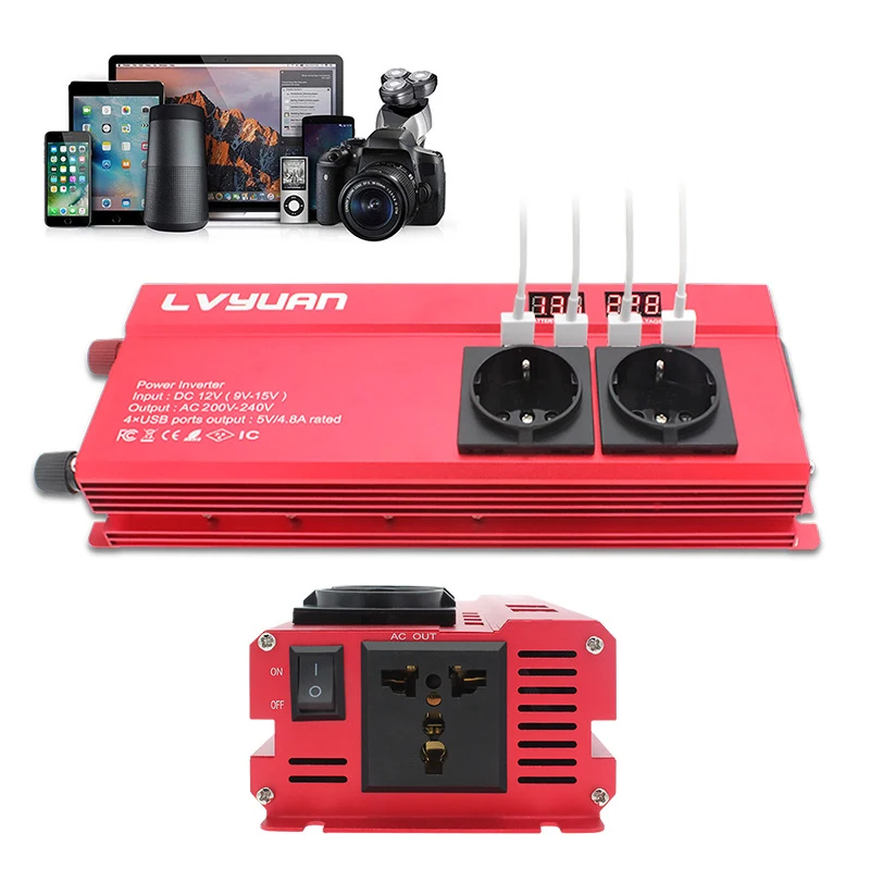 Инвертор от 12 В до 220 1600 Вт инвертор мощности вилка европейского стандарта 3