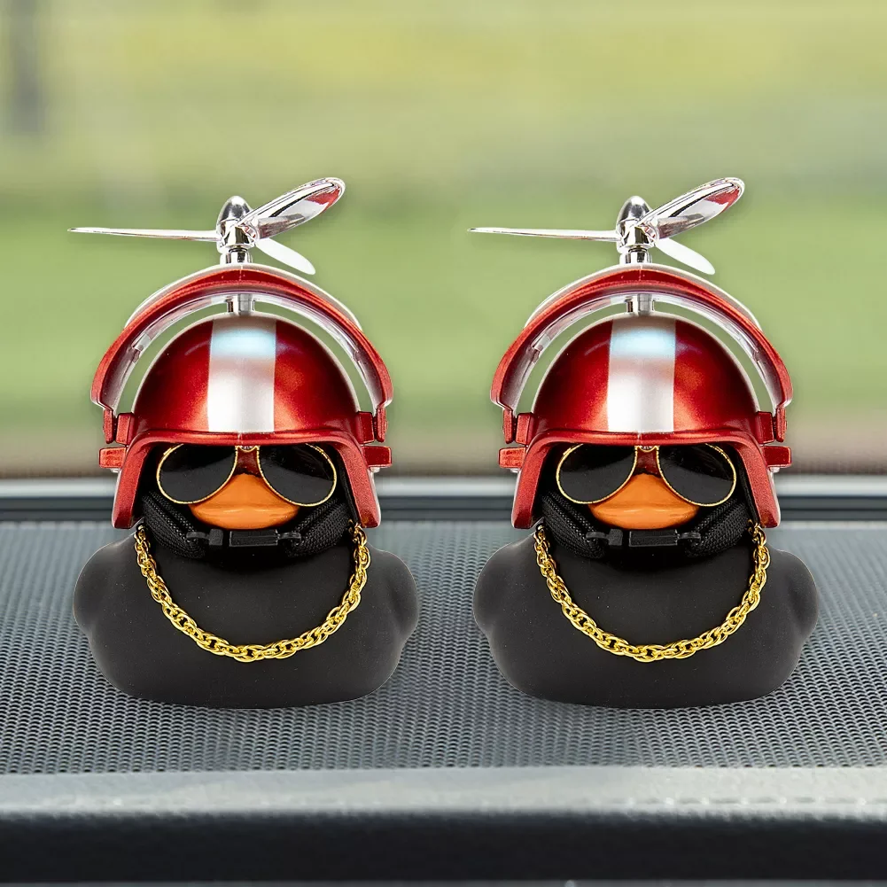 

AUTO PARTS New Car Ornament Dashboard Rearview Mirror Standing Black Broken Duck With Camouflage Helmet Small with Silver Airscr