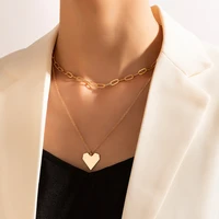 2022 personality simple fashion love chain double layer necklace geometric peach heart alloy multilayer necklace party jewelry