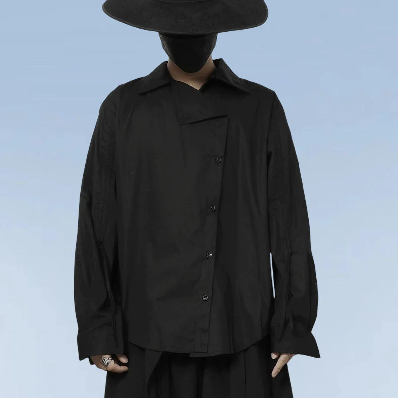 2022 Spring New Men's Large Design Asymmetric Placket Fashion Loose Long Sleeve Shirt